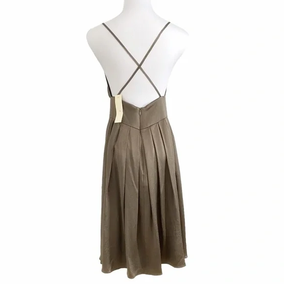HELEN WANG VINTAGE BRIANNA SHIMMER OLIVE GREEN BRONZE SLEEVELESS MINI DRESS - Picture 3 of 8